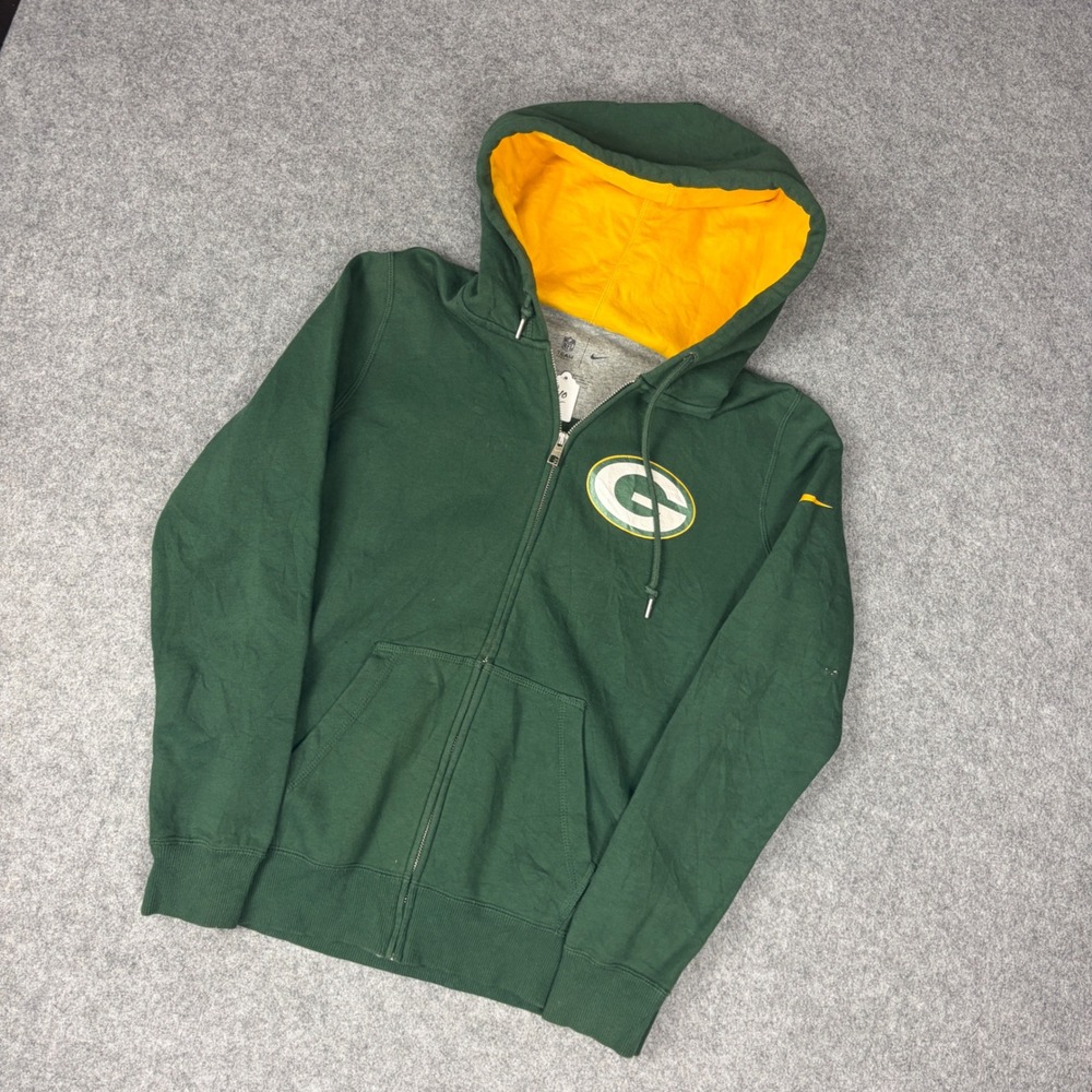 Nike NFL Green Bay Packers Full Zip Hoodie Green Yellow Mens Large Sweatshirt